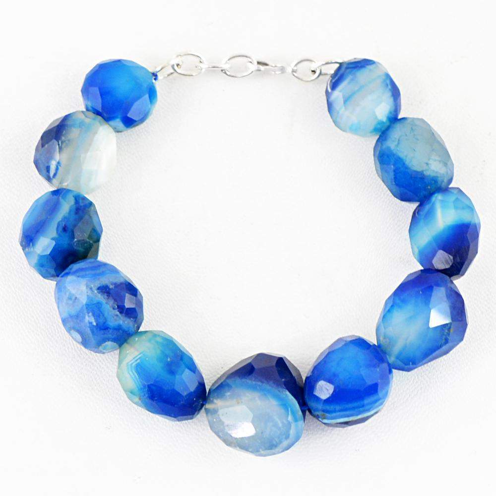 gemsmore:Natural Blue Onyx Bracelet Faceted Beads