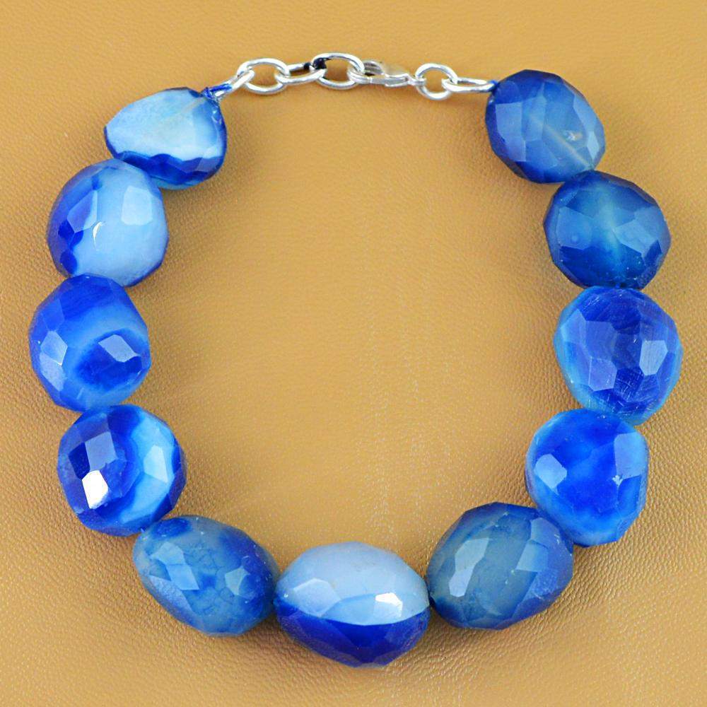 gemsmore:Natural Blue Onyx Bracelet Faceted Beads