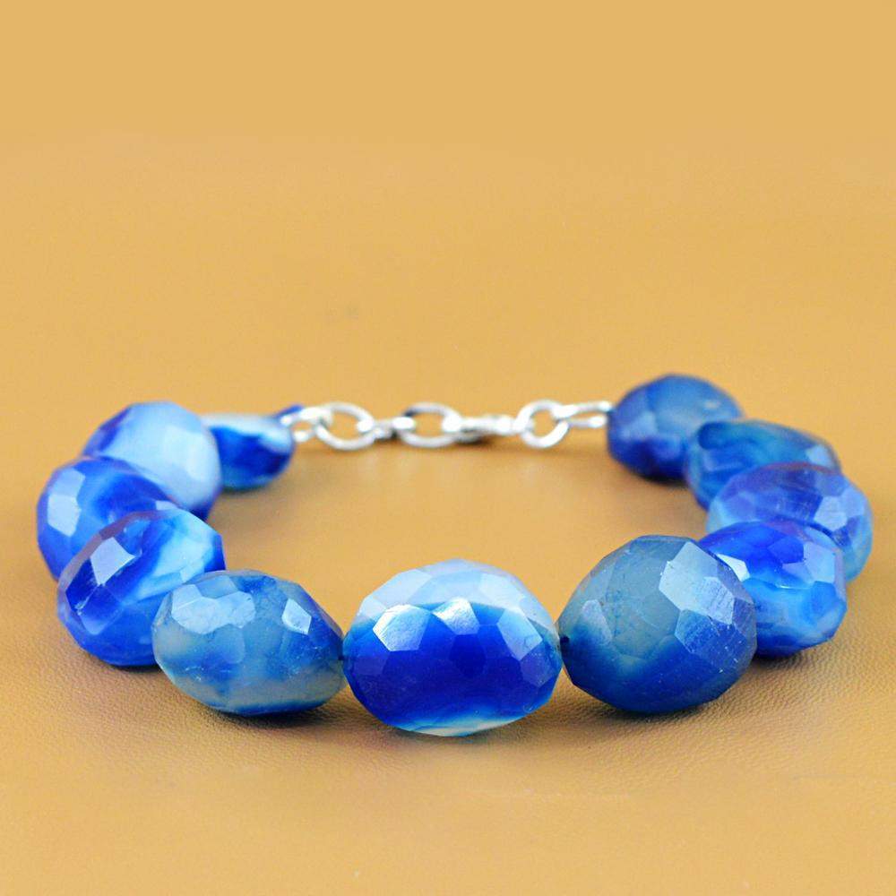 gemsmore:Natural Blue Onyx Bracelet Faceted Beads