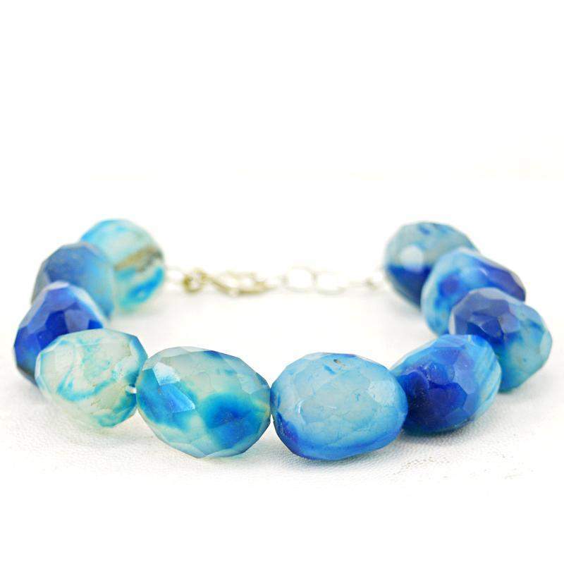 gemsmore:Natural Blue Onyx Bracelet Faceted Beads