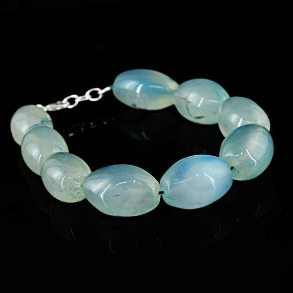 gemsmore:Natural Blue Onyx Bracelet Oval Beads