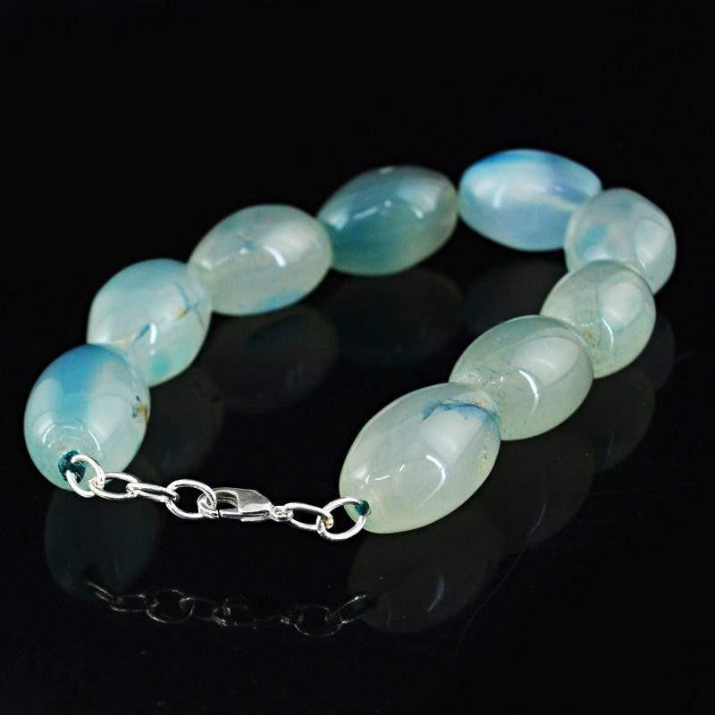 gemsmore:Natural Blue Onyx Bracelet Oval Beads