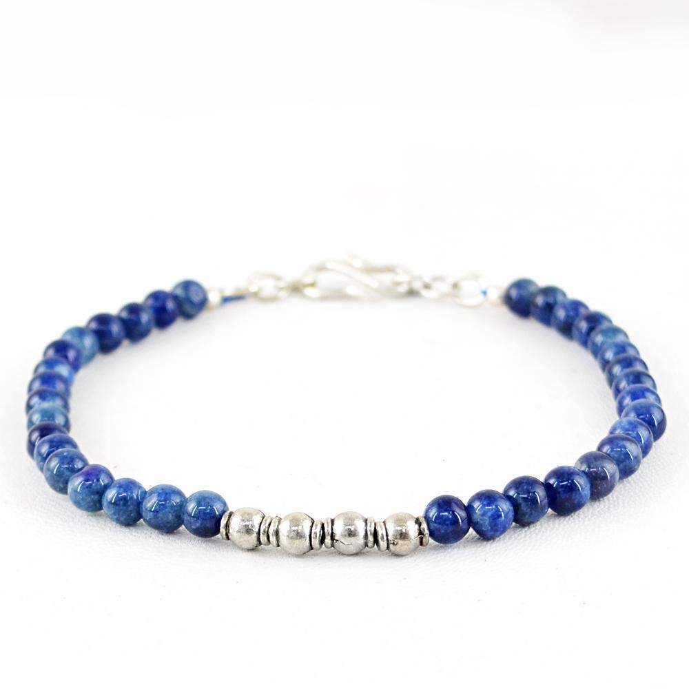 gemsmore:Natural Blue Onyx Bracelet Round Shape Untreated Beads