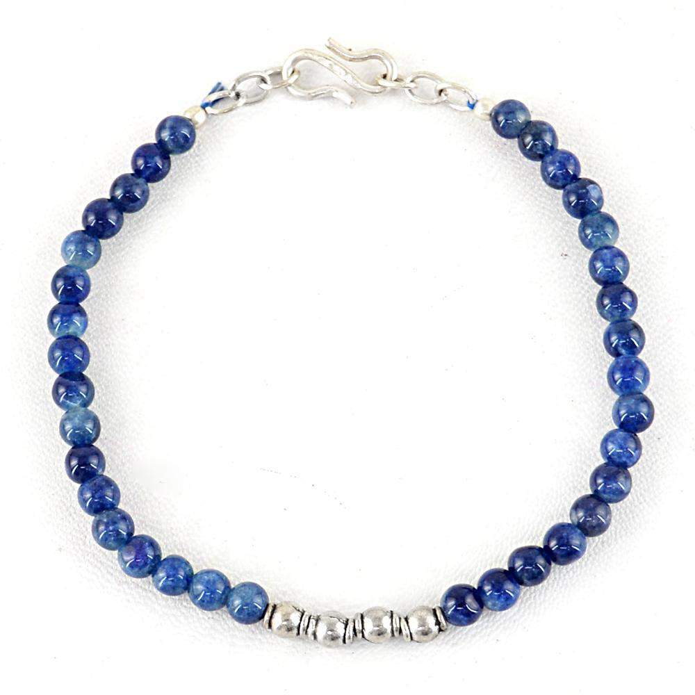 gemsmore:Natural Blue Onyx Bracelet Round Shape Untreated Beads