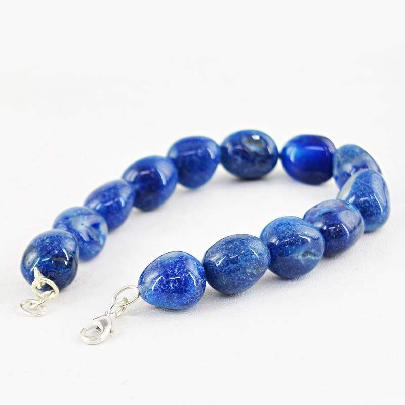 gemsmore:Natural Blue Onyx Bracelet Untreated Beads