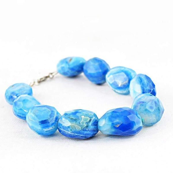 gemsmore:Natural Blue Onyx Bracelet Untreated Faceted Beads