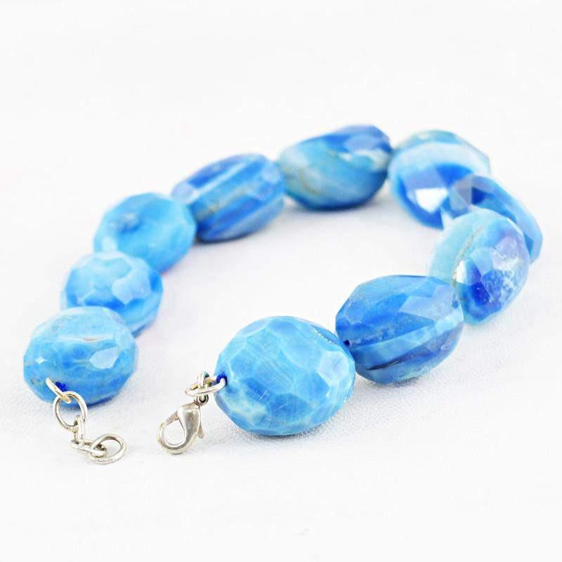gemsmore:Natural Blue Onyx Bracelet Untreated Faceted Beads