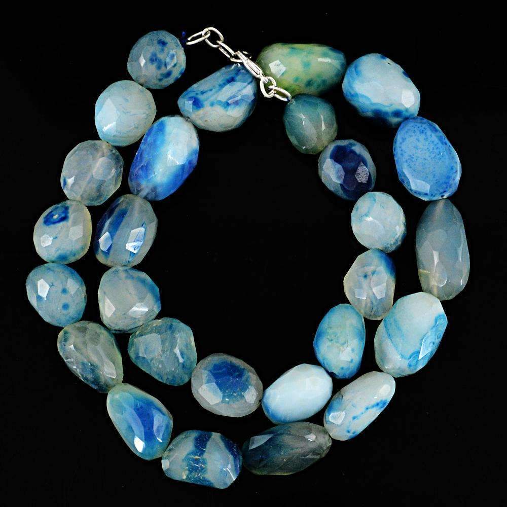 gemsmore:Natural Blue Onyx Necklace - Singel Strand Faceted Beads