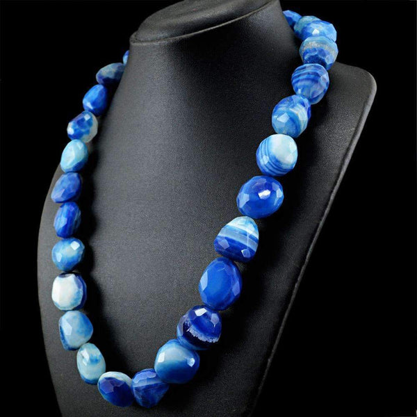 gemsmore:Natural Blue Onyx Necklace 20 Inches Long Faceted Beads