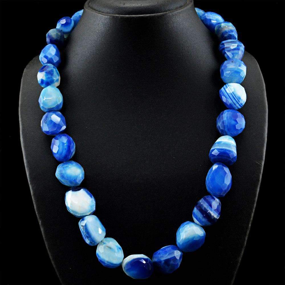 gemsmore:Natural Blue Onyx Necklace 20 Inches Long Faceted Beads