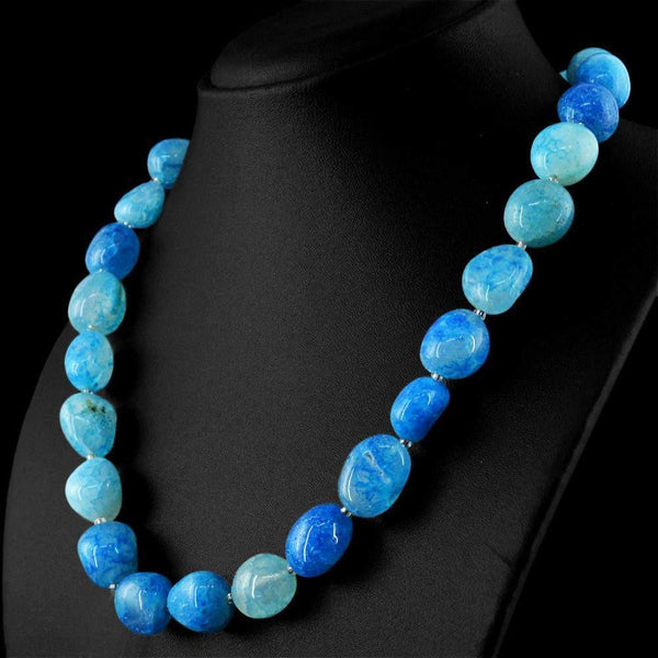 gemsmore:Natural Blue Onyx Necklace 20 Inches Long Untreated Beads