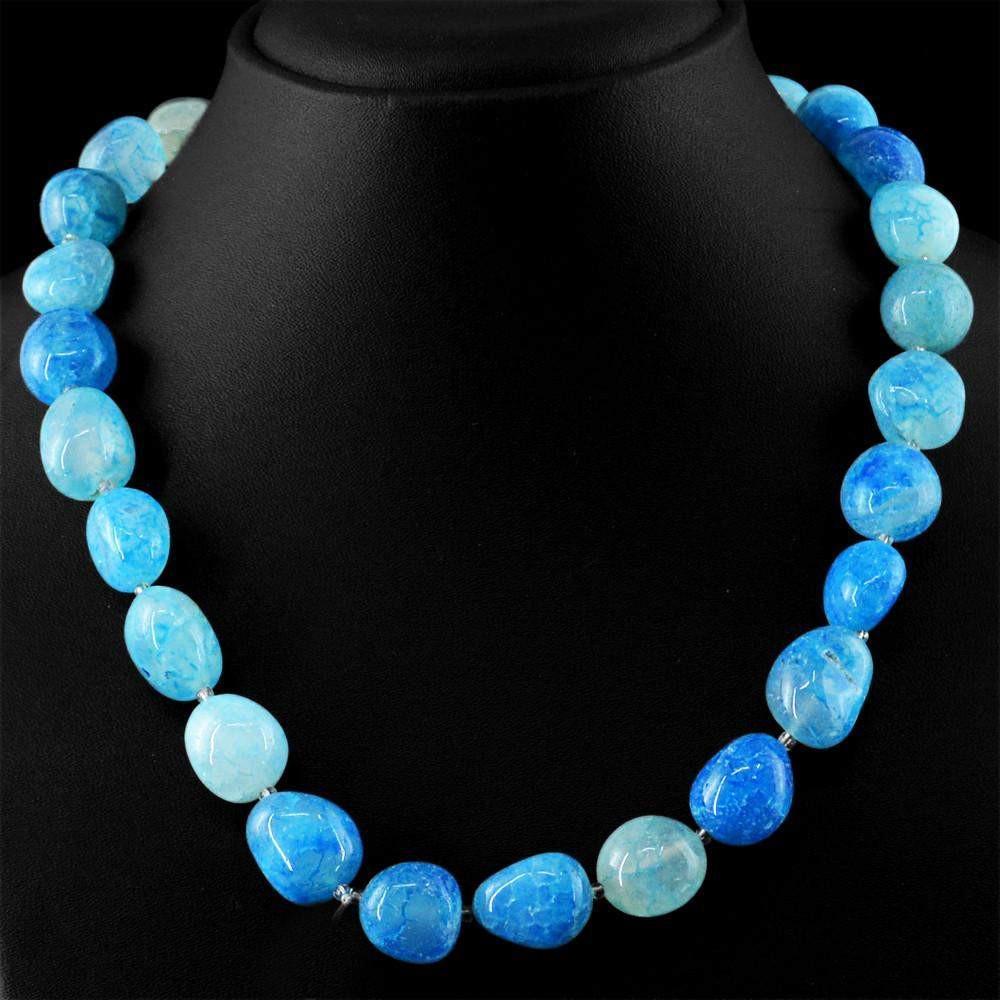 gemsmore:Natural Blue Onyx Necklace 20 Inches Long Untreated Beads