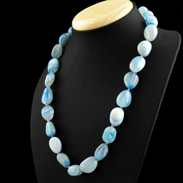 gemsmore:Natural Blue Onyx Necklace 20 Inches Long Untreated Beads
