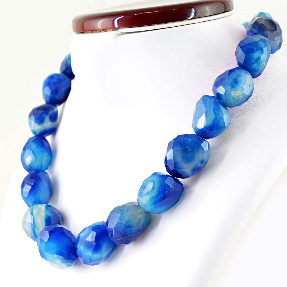 gemsmore:Natural Blue Onyx Necklace Single Strand Faceted Beads