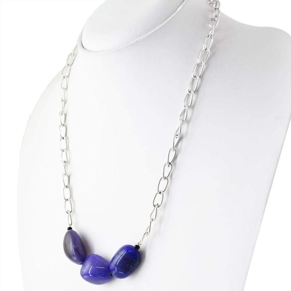 gemsmore:Natural Blue Onyx Necklace Untreated Beads