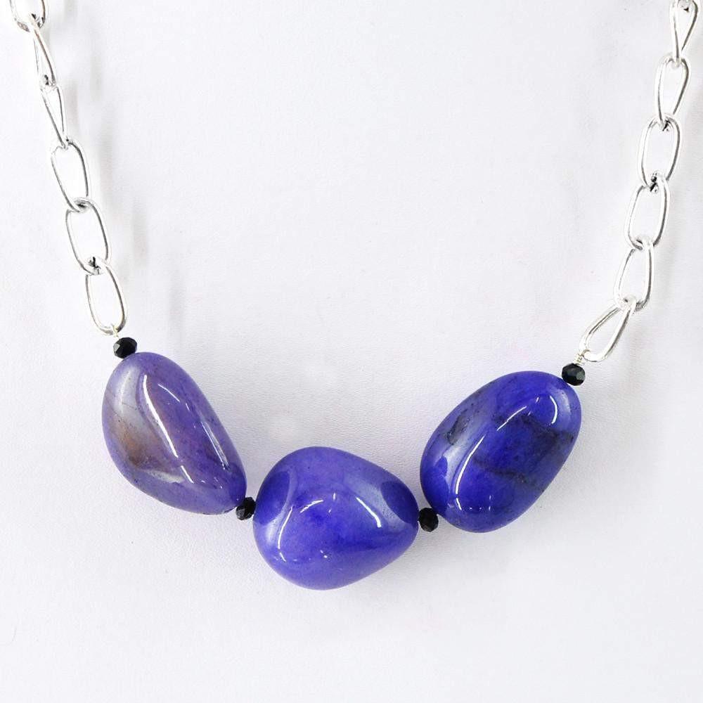gemsmore:Natural Blue Onyx Necklace Untreated Beads