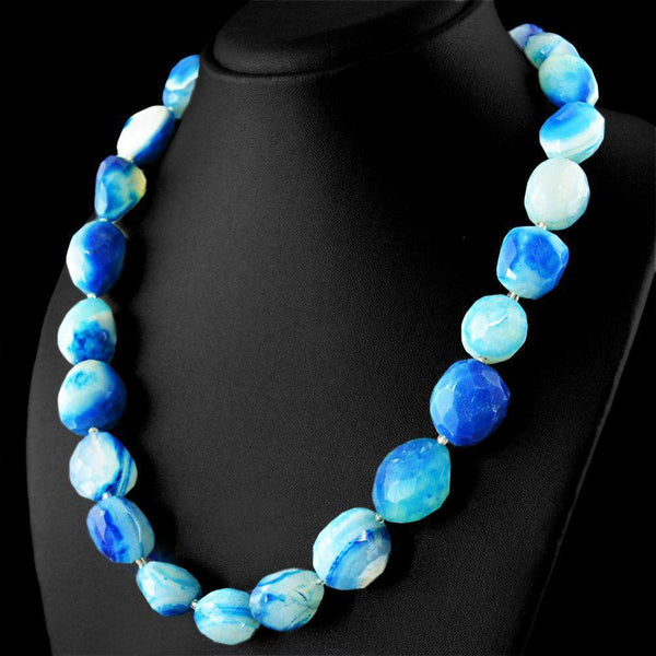 gemsmore:Natural Blue Onyx Necklace Untreated Faceted Beads