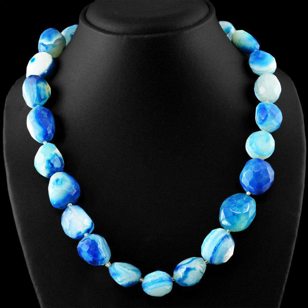 gemsmore:Natural Blue Onyx Necklace Untreated Faceted Beads