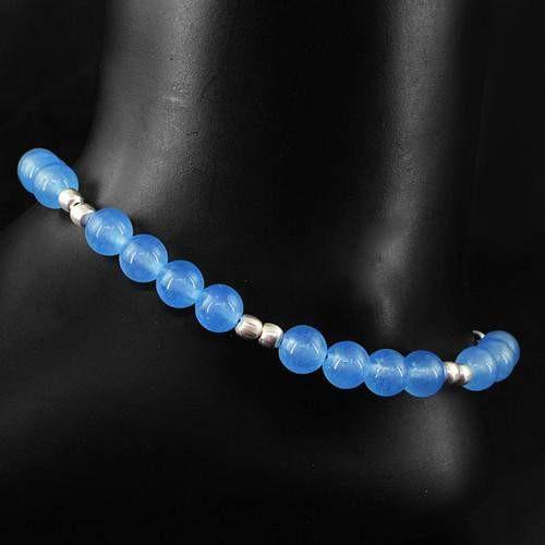 gemsmore:Natural Blue Onyx Round Beads Anklet