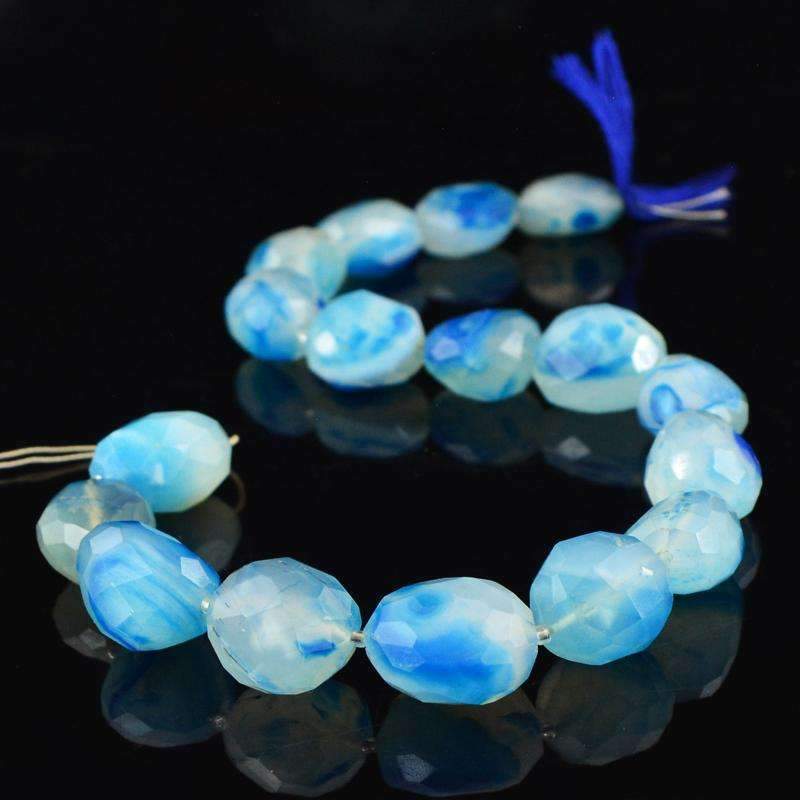 gemsmore:Natural Blue Onyx Strand Faceted Drilled Beads