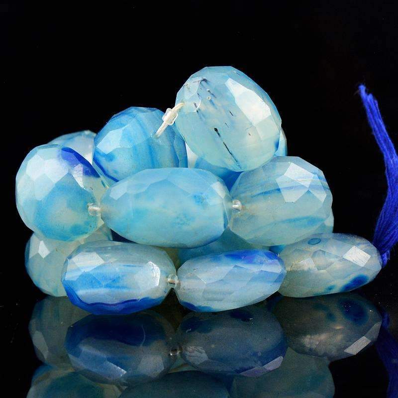 gemsmore:Natural Blue Onyx Strand Faceted Drilled Beads