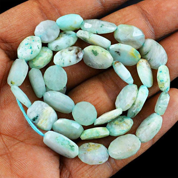 gemsmore:Natural Blue Peruvian Opal Drilled Beads Strand
