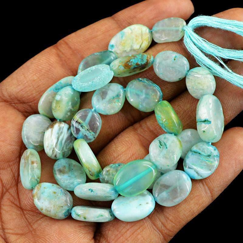 gemsmore:Natural Blue Peruvian Opal Untreated Beads Strand