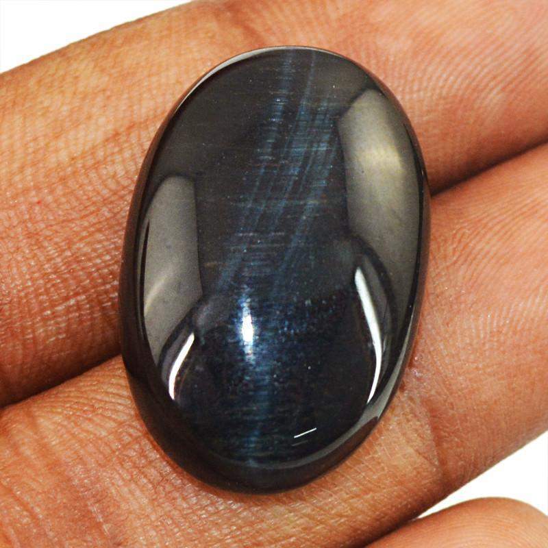 gemsmore:Natural Blue Power Tiger Eye Oval Shape Gemstone