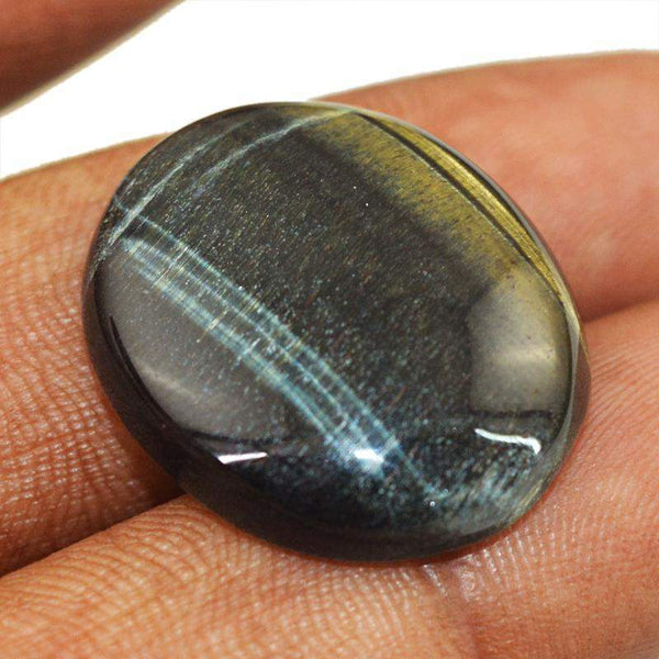 gemsmore:Natural Blue Power Tiger Eye Oval Shape Gemstone