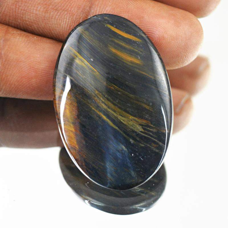 gemsmore:Natural Blue Power Tiger Eye Oval Shape Gemstone