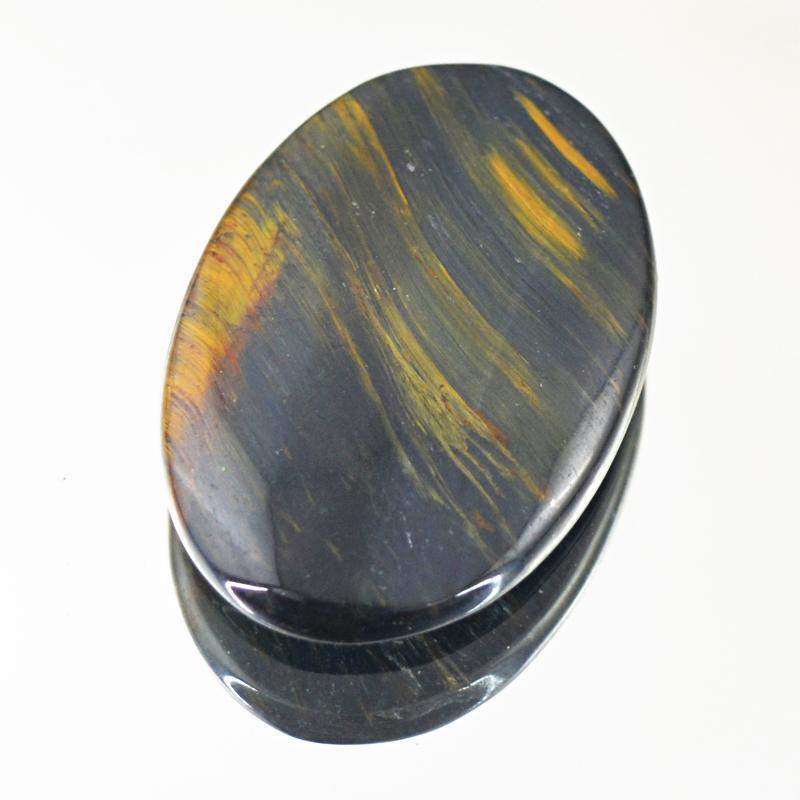 gemsmore:Natural Blue Power Tiger Eye Oval Shape Gemstone