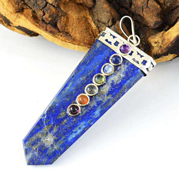 gemsmore:Natural Blue Seven Chakra Lapis Lazuli Healing Wand Pendant