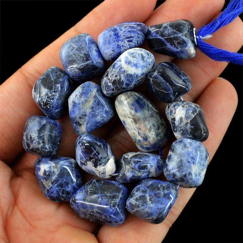 gemsmore:Natural Blue Sodalite Beads Strand - Drilled
