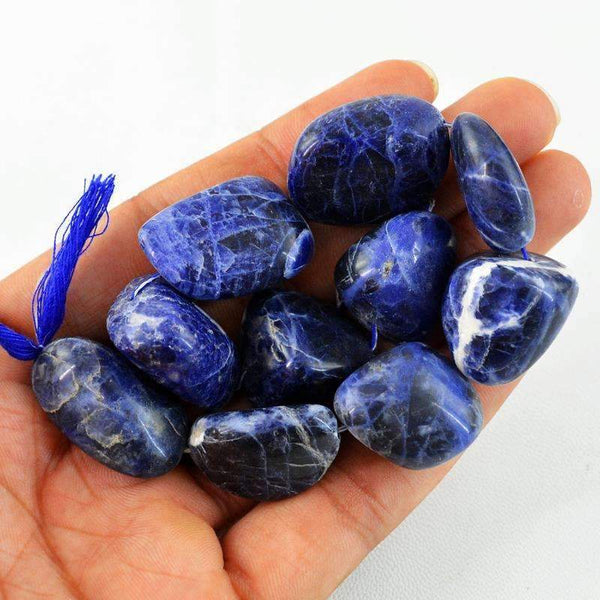 gemsmore:Natural Blue Sodalite Beads Strand - Drilled