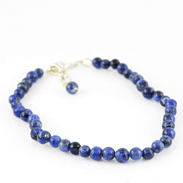 gemsmore:Natural Blue Sodalite Bracelet Round Shape Untreated Beads
