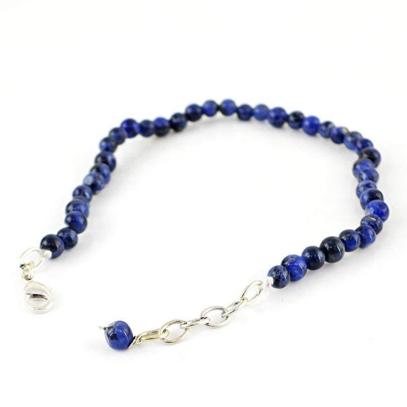 gemsmore:Natural Blue Sodalite Bracelet Round Shape Untreated Beads