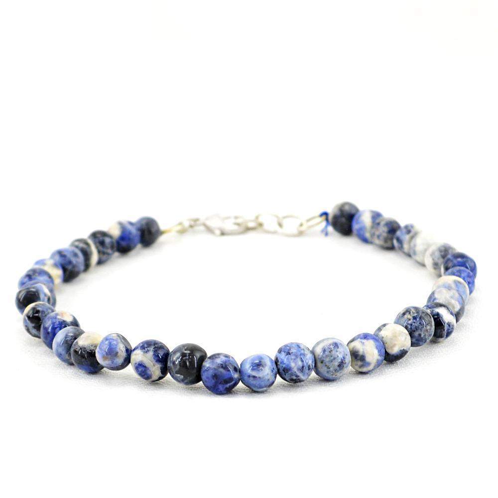 gemsmore:Natural Blue Sodalite Bracelet Round Shape Untreated Beads