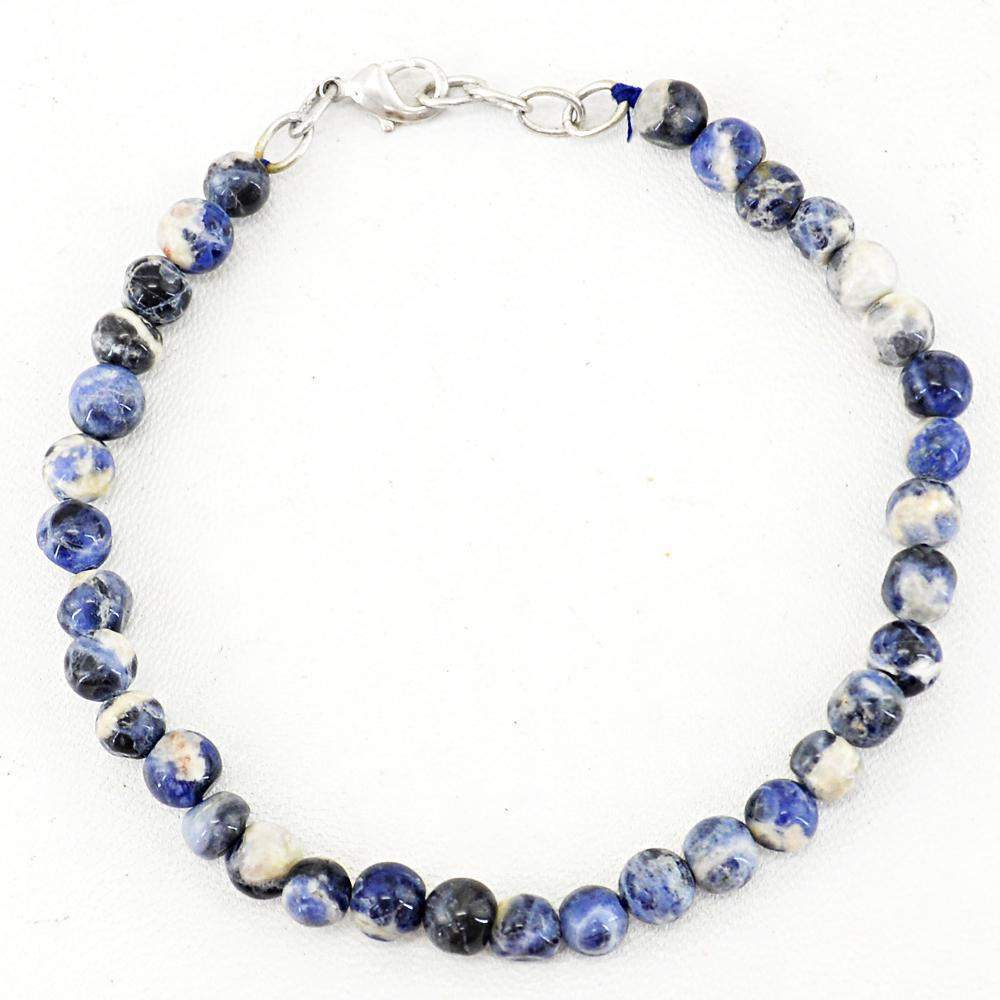 gemsmore:Natural Blue Sodalite Bracelet Round Shape Untreated Beads