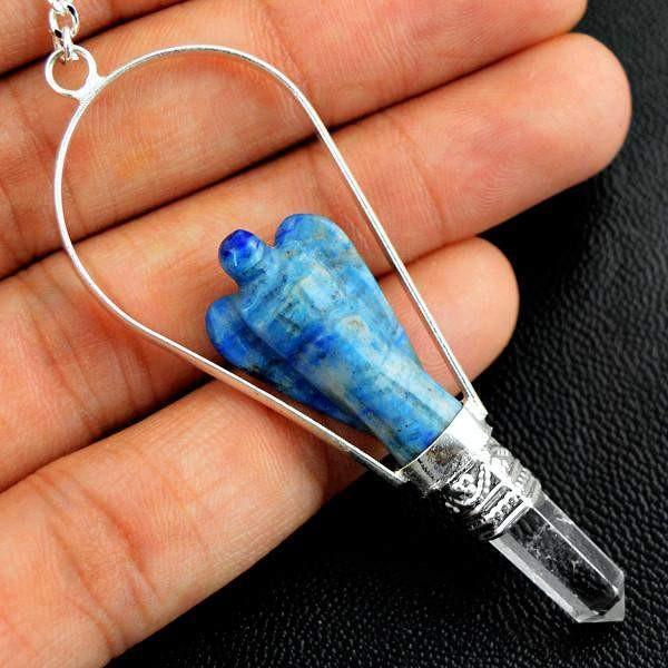 gemsmore:Natural Blue Sodalite Carved Angel Healing Point Pendulum