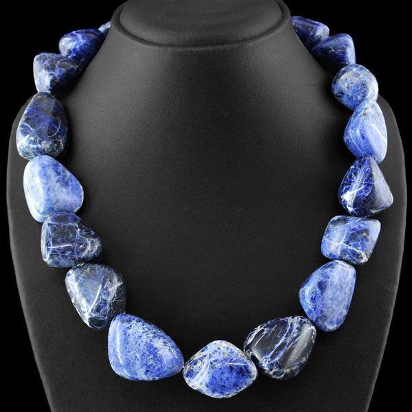 gemsmore:Natural Blue Sodalite Necklace 20 Inches Long Genuine Beads