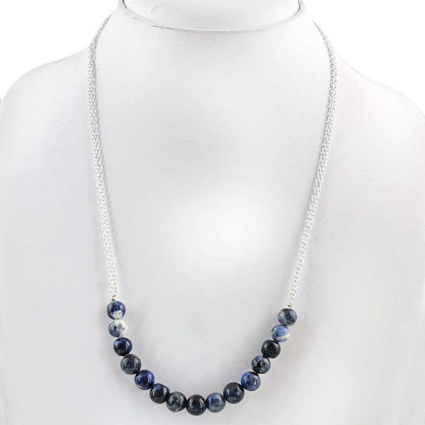 gemsmore:Natural Blue Sodalite Necklace Round Shape Beads