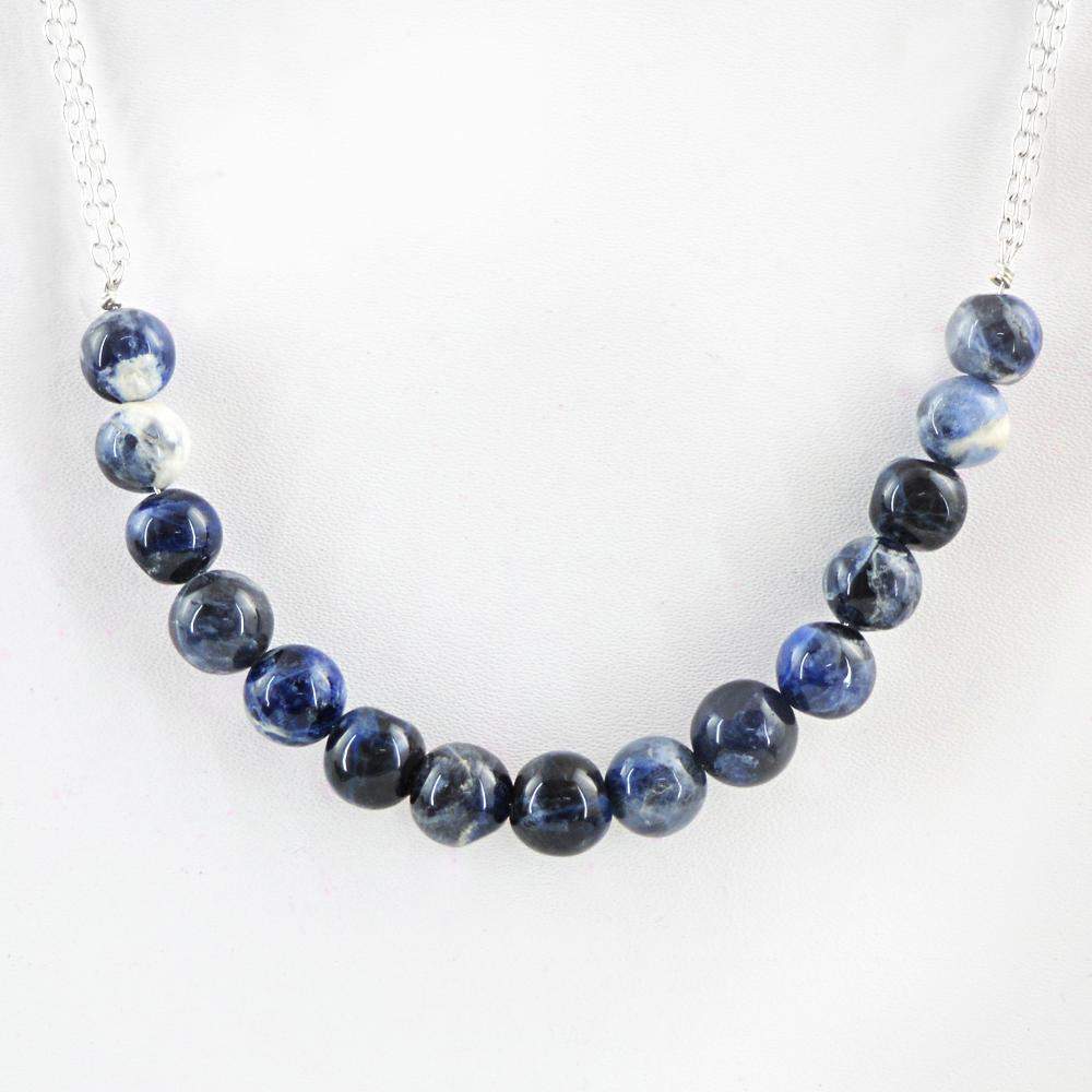 gemsmore:Natural Blue Sodalite Necklace Round Shape Beads