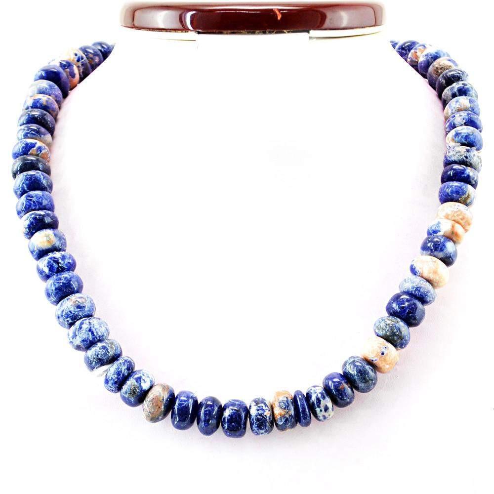 gemsmore:Natural Blue Sodalite Necklace Single Strand Round Shape Beads