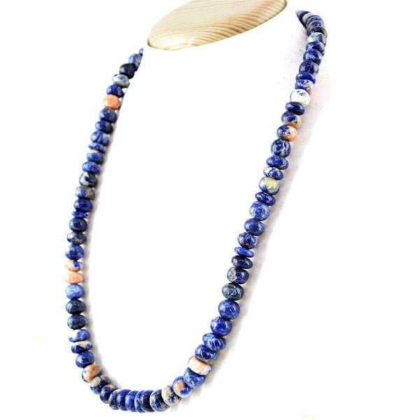 gemsmore:Natural Blue Sodalite Necklace Single Strand Round Shape Beads