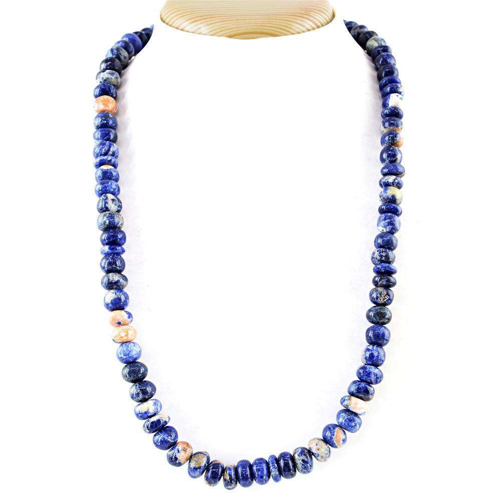 gemsmore:Natural Blue Sodalite Necklace Single Strand Round Shape Beads