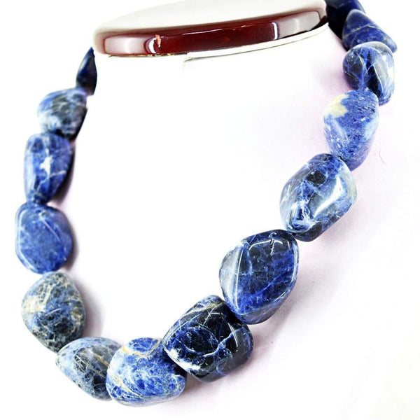 gemsmore:Natural Blue Sodalite Necklace Untreated Huge Beads