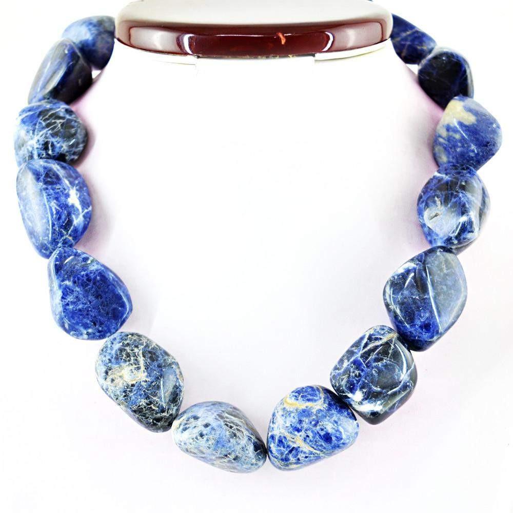 gemsmore:Natural Blue Sodalite Necklace Untreated Huge Beads