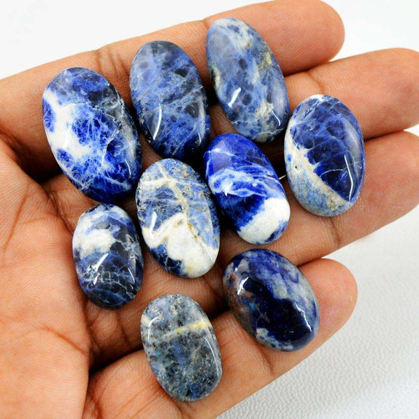 gemsmore:Natural Blue Sodalite Oval Shape Untreated Loose Gemstone Lot