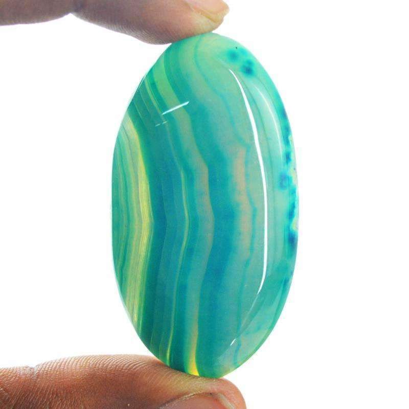 gemsmore:Natural Blue Striped Onyx Gemstone - Oval Shape