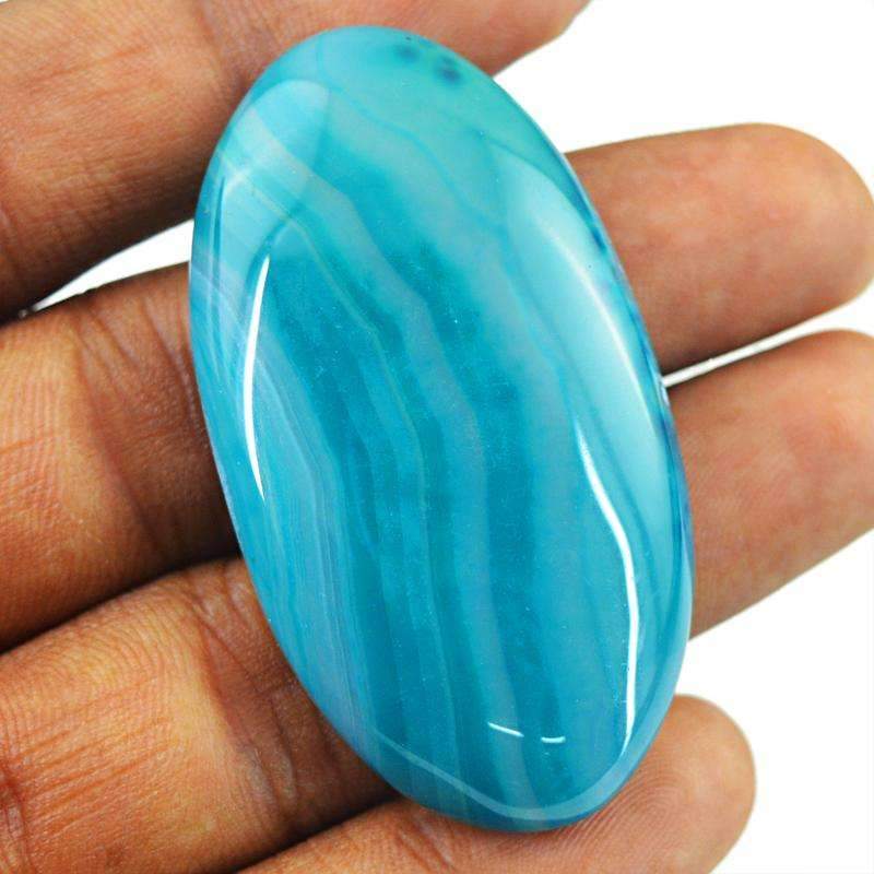 gemsmore:Natural Blue Striped Onyx Gemstone - Oval Shape